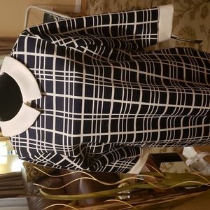 Navy and white window pane dress. 3/4 sleeves.